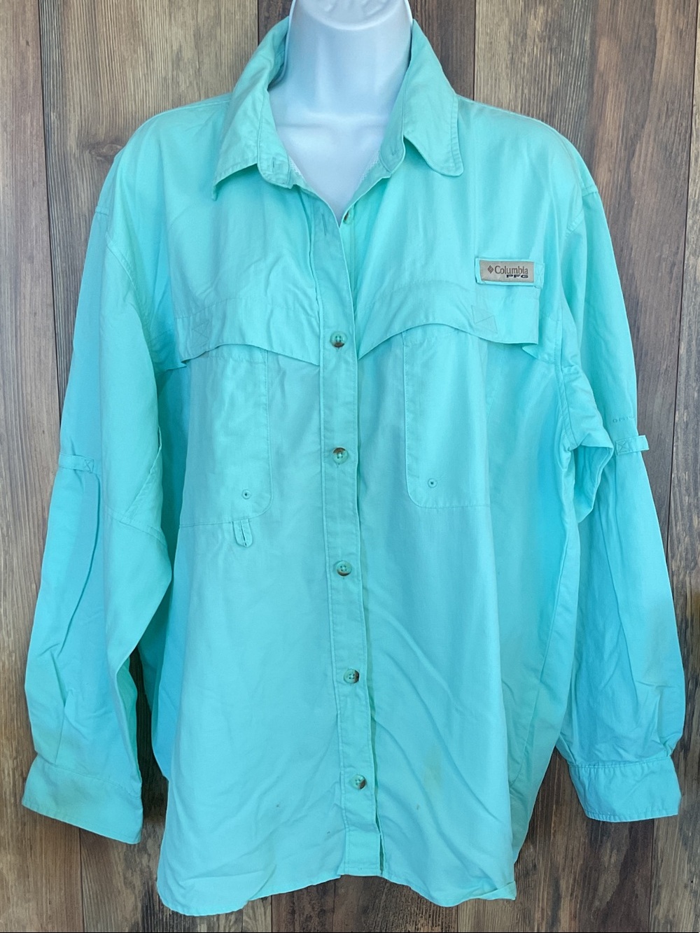 Columbia PFG Turquoise Button-Up Activewear Shirt XL 492B